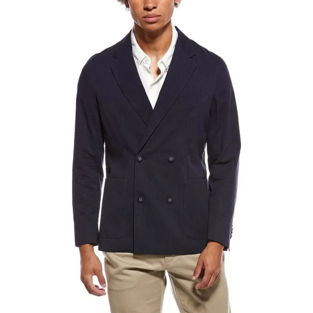 Officine Générale Mens Officine Generale Leon Seersucker Jacket, Navy